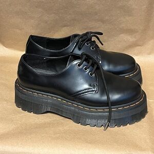 Dr. Martens, Unisex 1461 Quad Platform Shoes, Black Polished Smooth